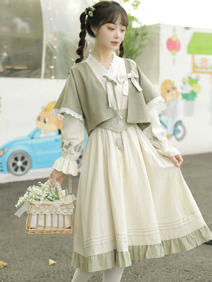 White Ribbon Elegant Green Chinese Style Dress YOU0027