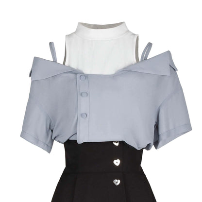 Chiffon Shirt & Suspender Skirt PIN0005