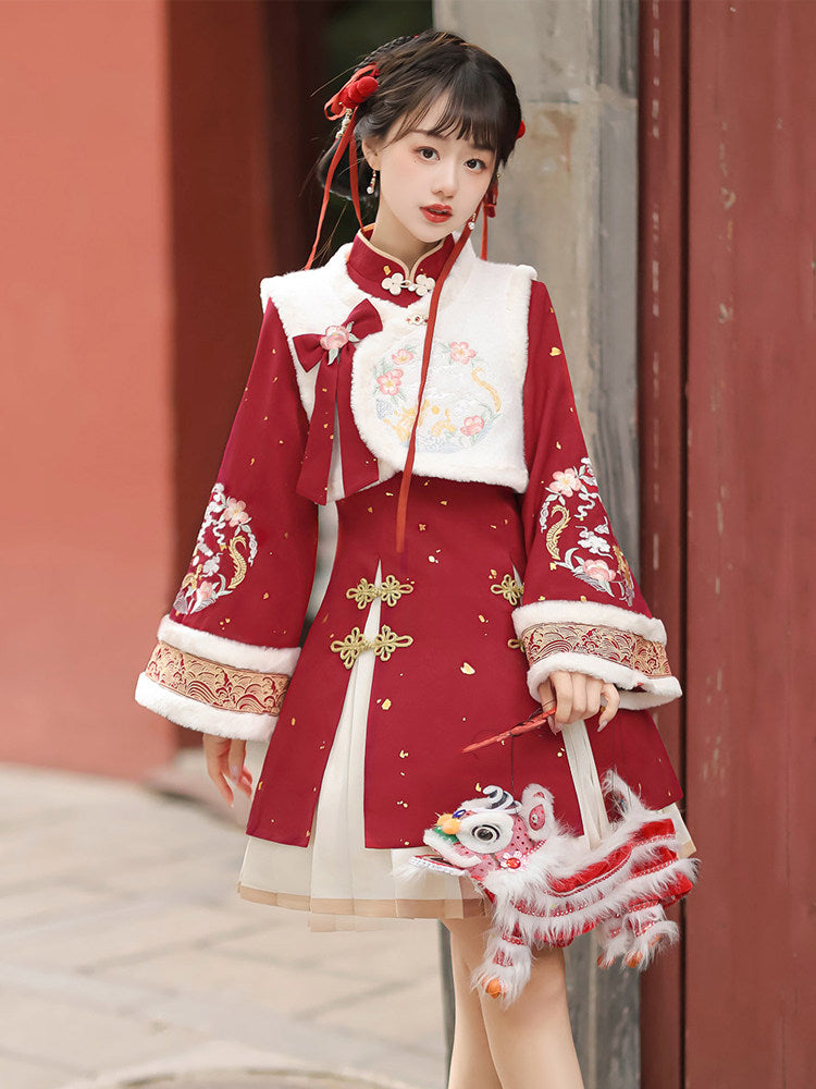 Chinese Style Dragon Embroidery Vest Dress Set YOU0237