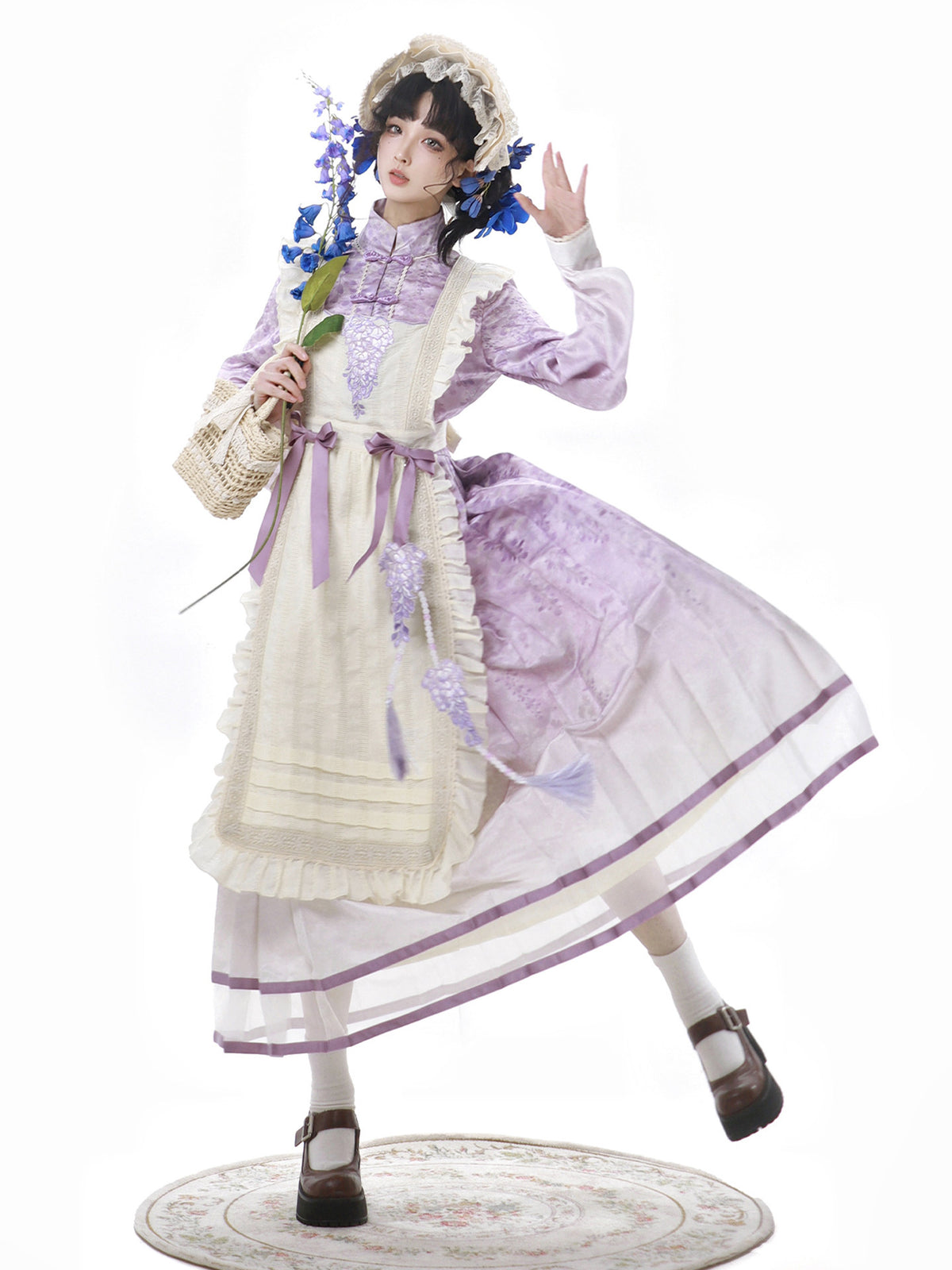 Chinese Style Floral Print Apron Dress Set YOU0252