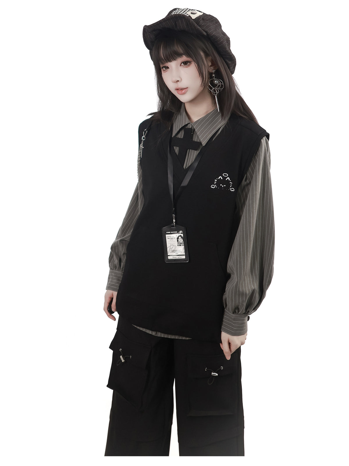 Dark Gothic Chain Vest And Cargo Pants Set PIN0053