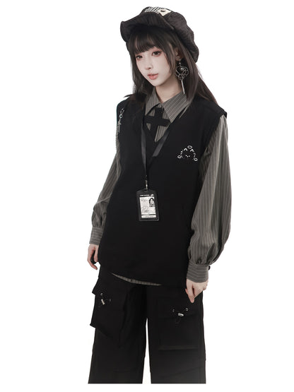 Dark Gothic Chain Vest And Cargo Pants Set PIN0053
