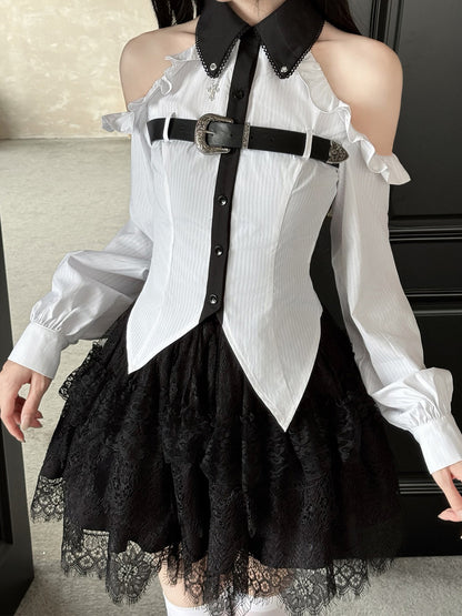 Gothic Harness Belt Off-Shoulder Blouse LAL0130