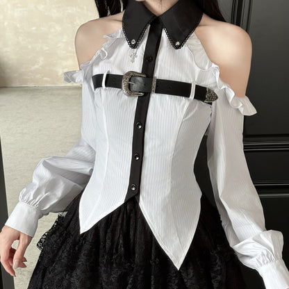 Gothic Harness Belt Off-Shoulder Blouse LAL0130
