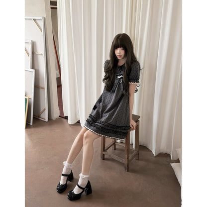 Vintage Plaid Wing Bow Dress LAL0221
