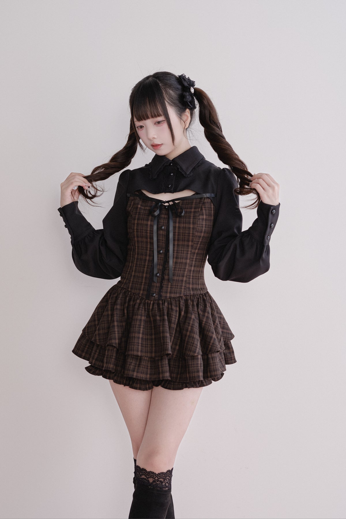 Plaid Shirt Layered Mini Dress NOG0026