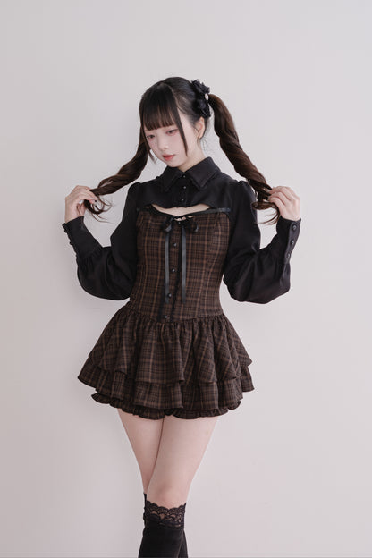 Plaid Shirt Layered Mini Dress NOG0026