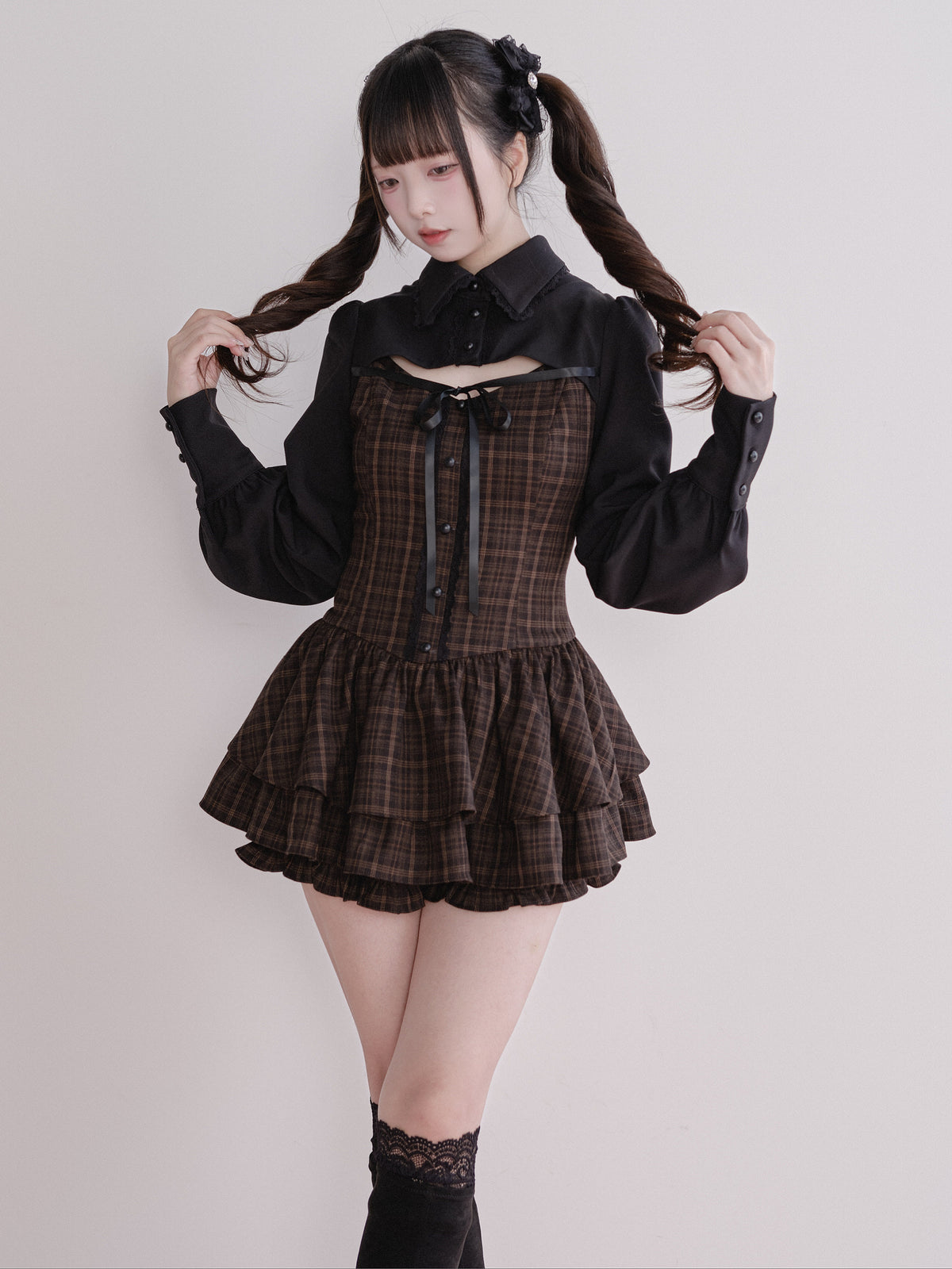 Plaid Shirt Layered Mini Dress NOG0026