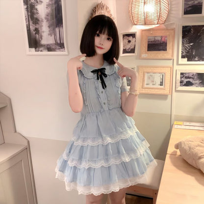Ruffle Lace Tiered Dress With Bow-Tie LAL0248