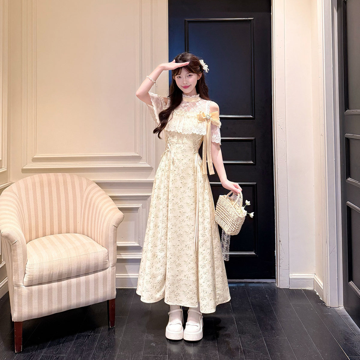 Floral Halter Off-Shoulder Fairy Dress BEL0025