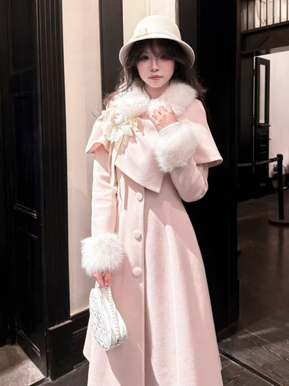 Fur Collar Cape Long Coat BEL0015