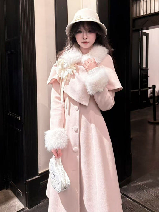 Fur Collar Cape Long Coat BEL0015