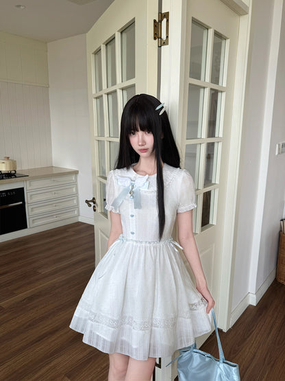Sweet Polka Dot Puff Sleeve Lace Dress LAL0217