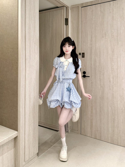 Doll Collar Plaid Ruffle Mini Dress BEL0037