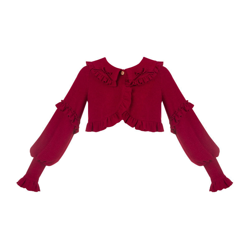 Ruffle Collar Cropped Knit Cardigan WIT0298