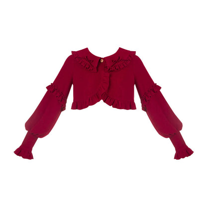 Ruffle Collar Cropped Knit Cardigan WIT0298