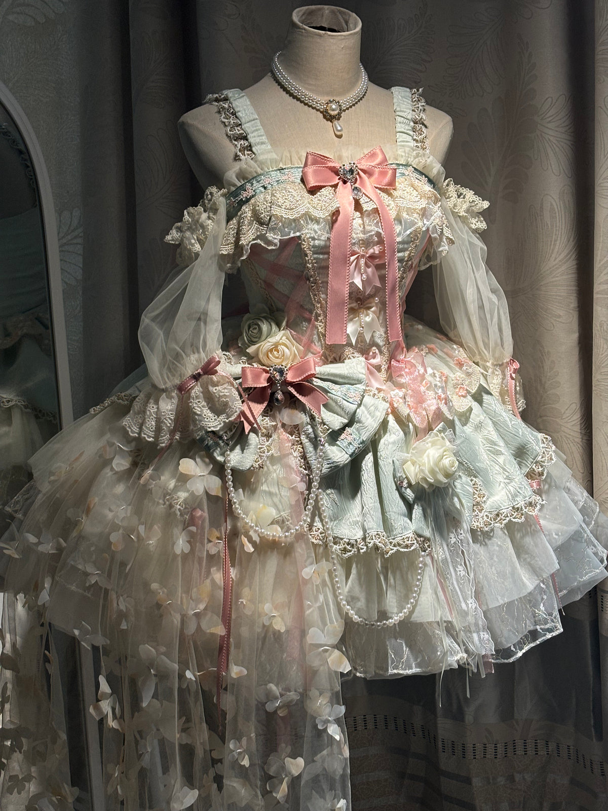 Pastel Floral Sheer Lace Lolita Dress ONE0022