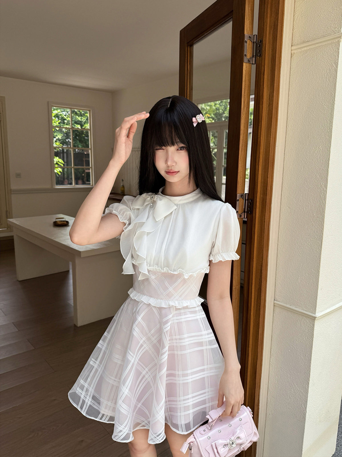 Peter Pan Collar Puff Sleeve A-Line Dress LAL0211