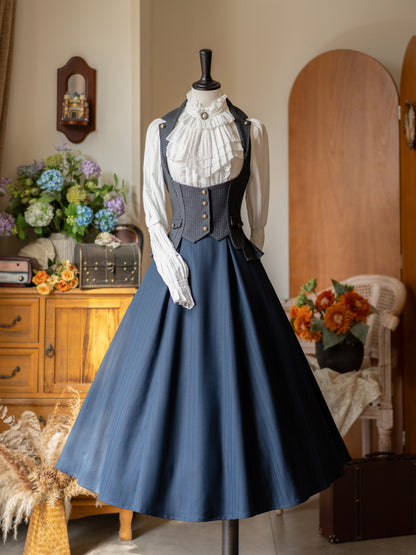 Vintage Pinstripe Pleated Midi Skirt FOR0075