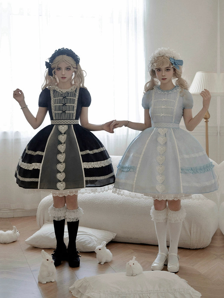 Sweet Light Blue & Black Lolita Dress WIT0241