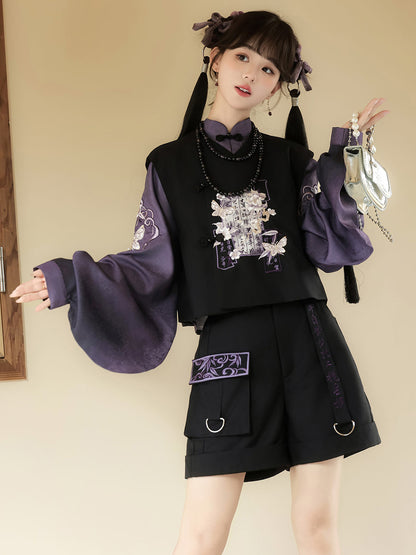 Chinese Style Embroidered Vest Shorts Set YOU0320