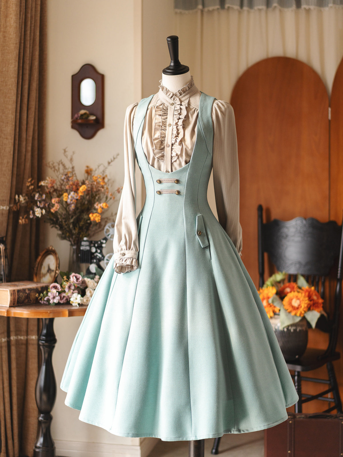 Vintage Waist-Cinch Pinafore Dress FOR0066