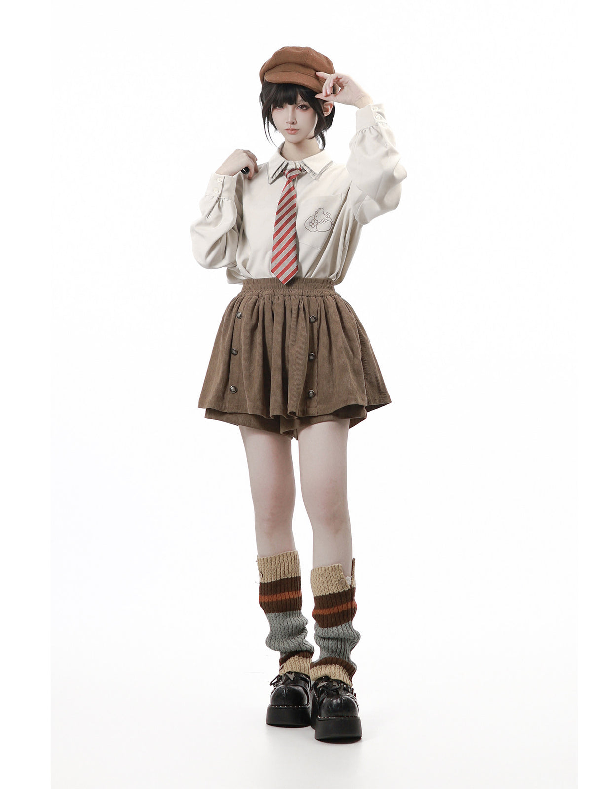 Button Cardigan Jacket With Knit Scarf PIN0031