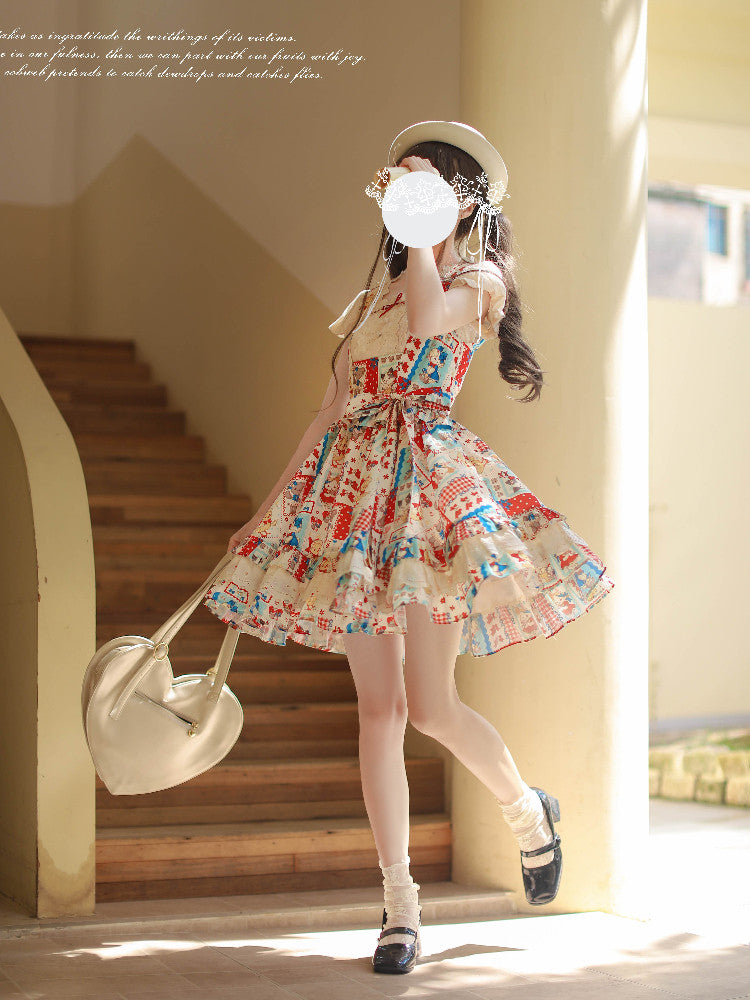 Patchwork Bear Print Pinafore Dress HUT0168