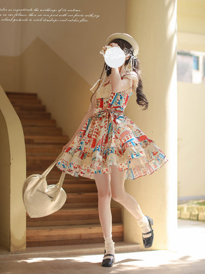 Patchwork Bear Print Pinafore Dress HUT0168