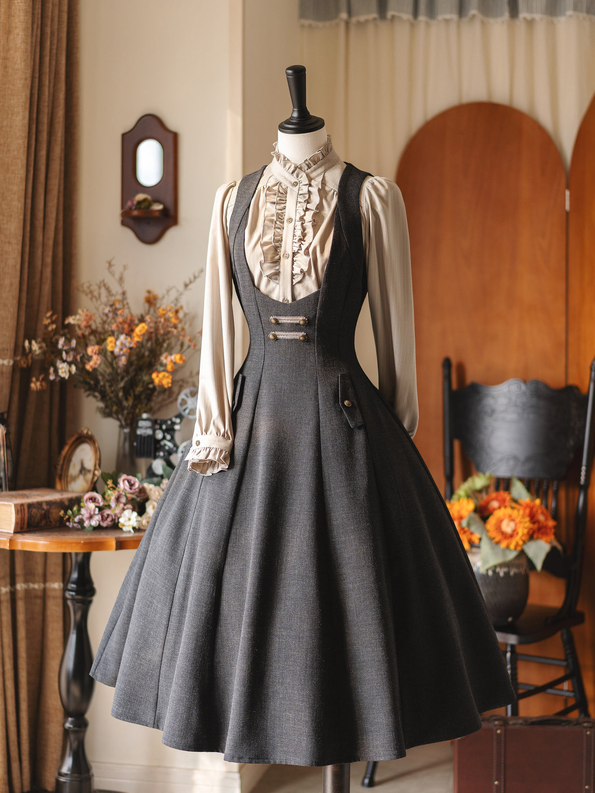 Vintage Waist-Cinch Pinafore Dress FOR0066