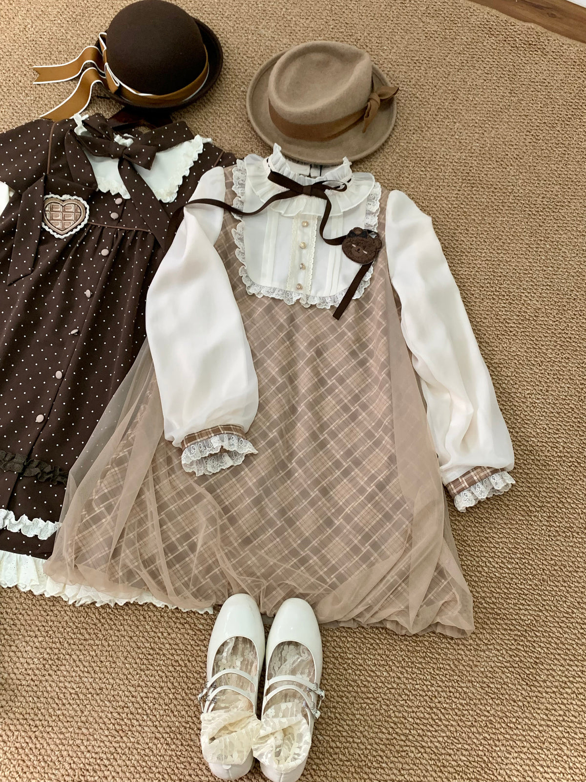 Brown Plaid Pinafore Jumper Dress HUT0165