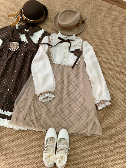 Brown Plaid Pinafore Jumper Dress HUT0165