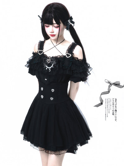 Off-Shoulder Heart Button Gothic Dress HUT0169