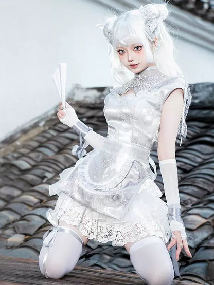 Chinese-Style Lolita Silver Moon Maid Apron Dress YOU0165