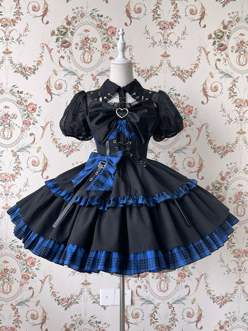 【12月5日予約締切】Lolita Dark Klein Blue Checkered Dress ALI0006