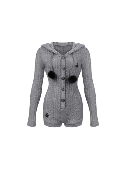 Cat Ear Hooded Knit Romper SER0134