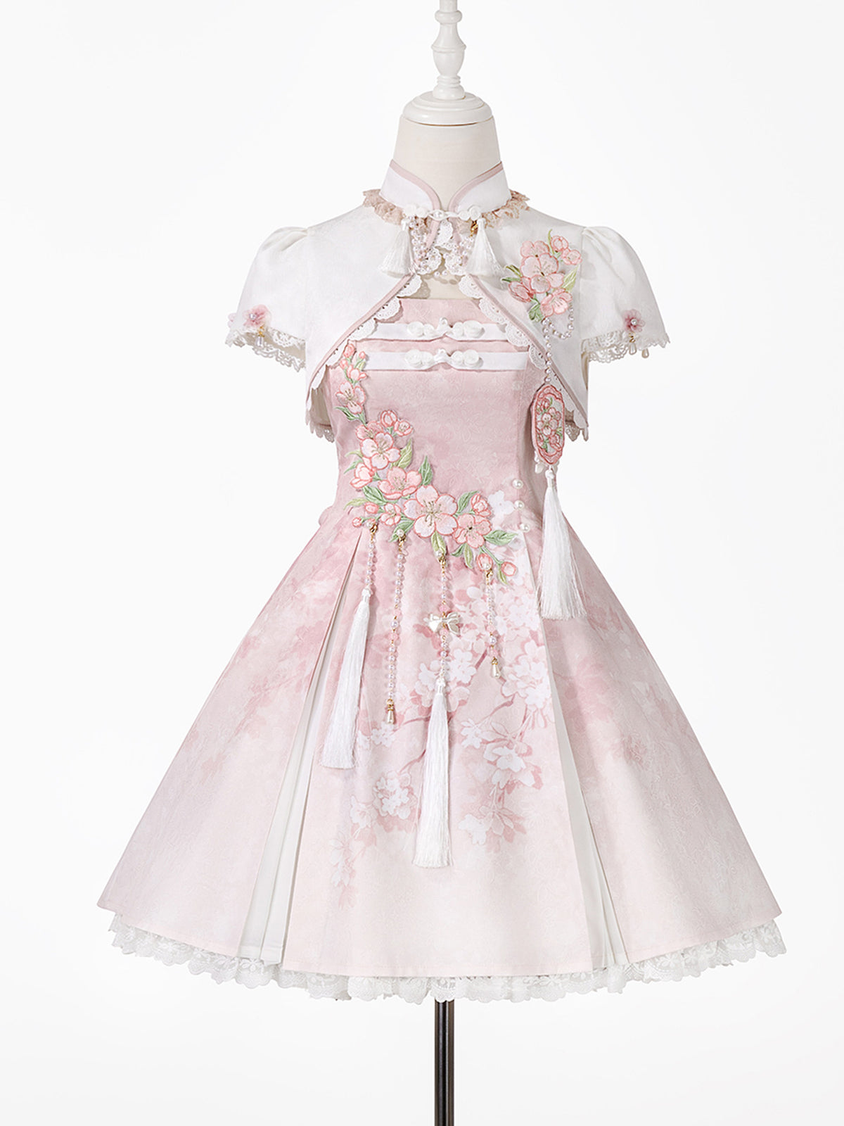 Chinese Style Cherry Blossom Embroidered Cape Dress YOU0272