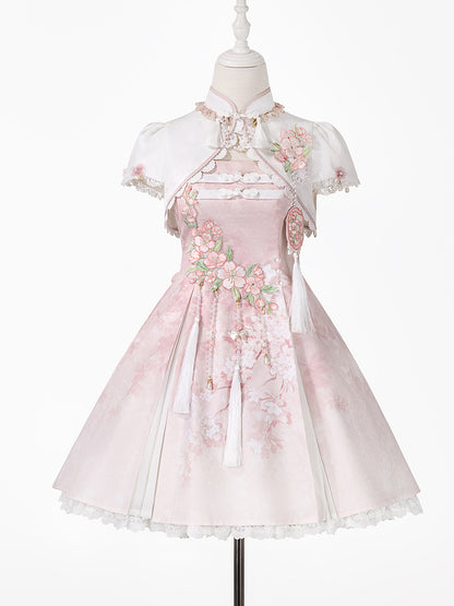 Chinese Style Cherry Blossom Embroidered Cape Dress YOU0272