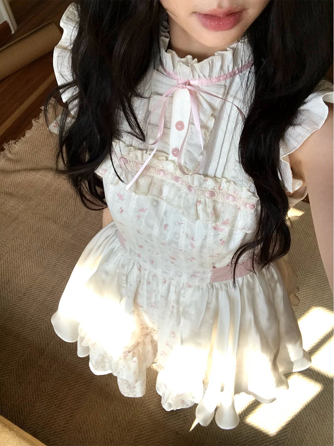 Floral Lace Ruffle Collar Tiered Dress LAL0170