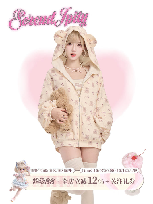 Cute Bear Print Hooded Jacket 3-Piece Set SER0147