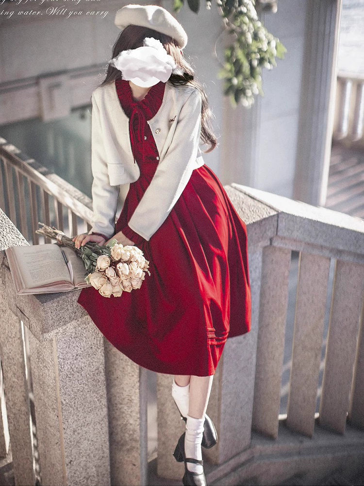 Retro Elegant Red Dress & Coat HUT0081