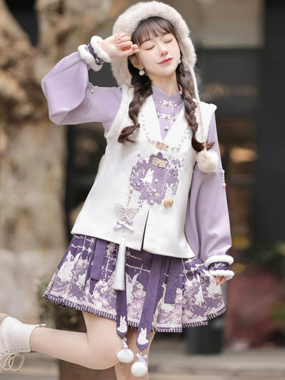 Rabbit Embroidered Purple Chinese Dress YOU0031