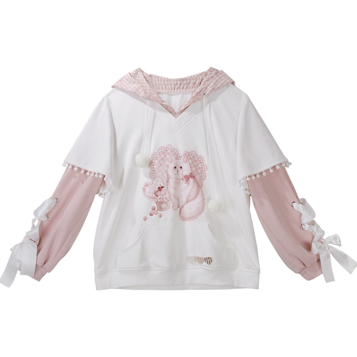 Heart Bow Cat Print Hoodie With Pleated Skirt YOU0315