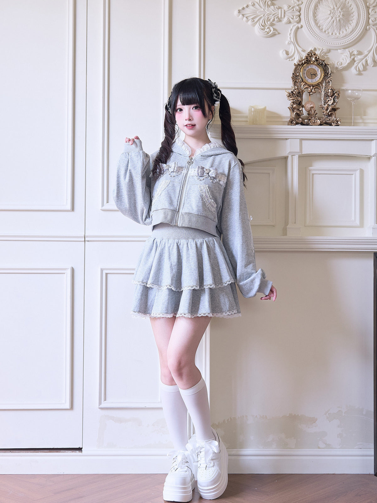 Ruffle Trim Zip Hoodie Co-Ord Set NOG0036