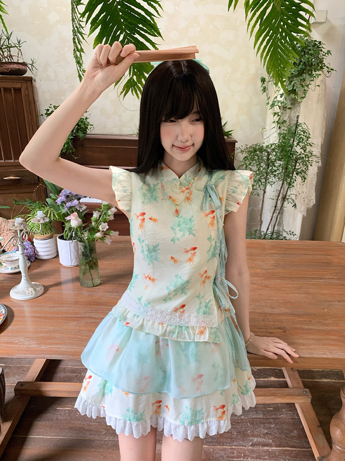 Goldfish Print Stand Collar Two-Piece Set LAL0202