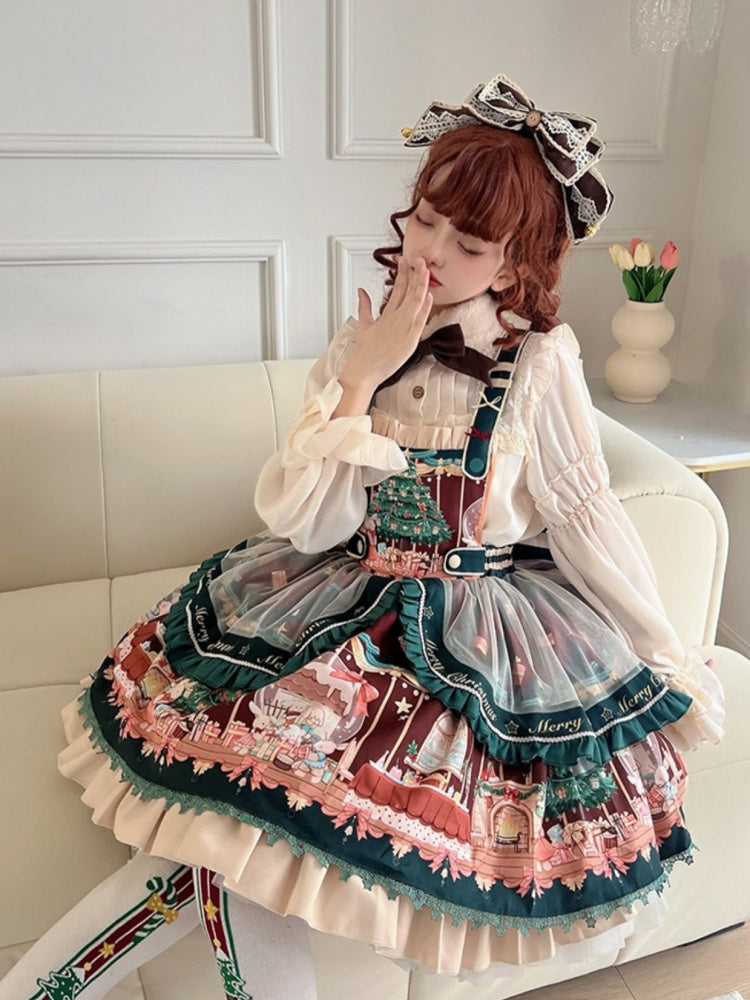 Christmas Tree Printed Ribbon Collar Lolita Dress CHE0032