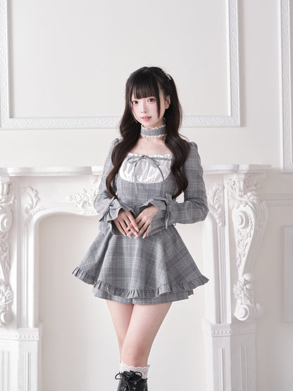 Plaid Square Neck Belted Dress NOG0027