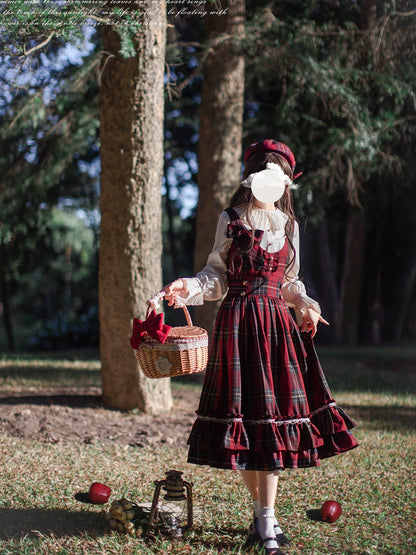 Retro red plaid dress and cape HUT0020