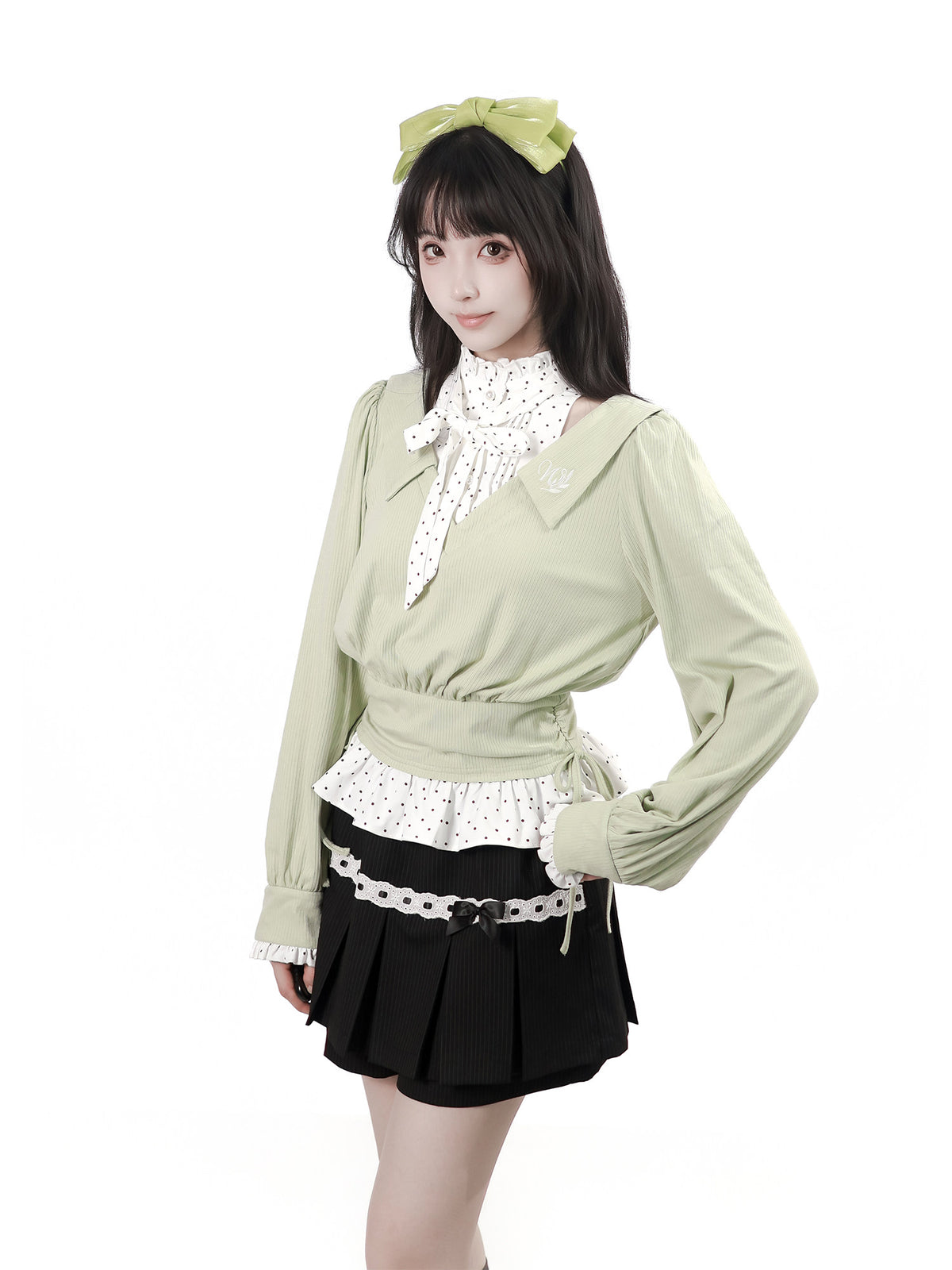 Bow-Tie Academy Knit Top With Pleated Mini Skirt PIN0056