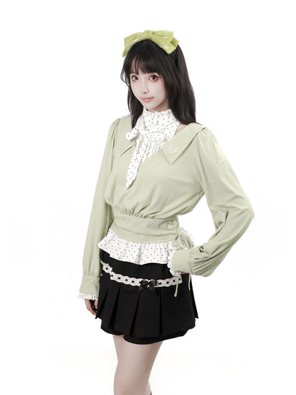 Bow-Tie Academy Knit Top With Pleated Mini Skirt PIN0056